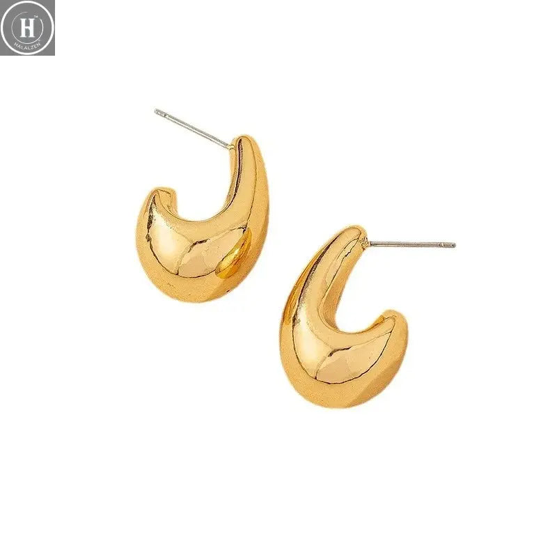 Vintage Chunky Dome Drop Earrings For Women Gold Plated Stainless Steel Thick Teardrop Earring Statement Wedding Jewelry Gifts HALALZEN