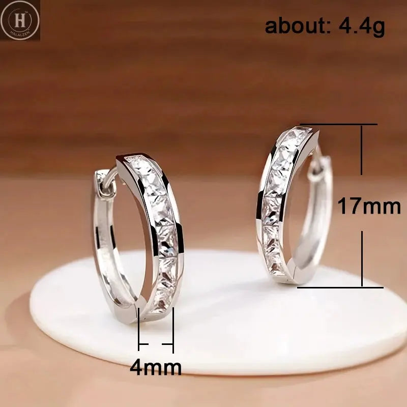 Huitan Classic Design Women Hoop Earrings Full with Princess Square CZ HALALZEN