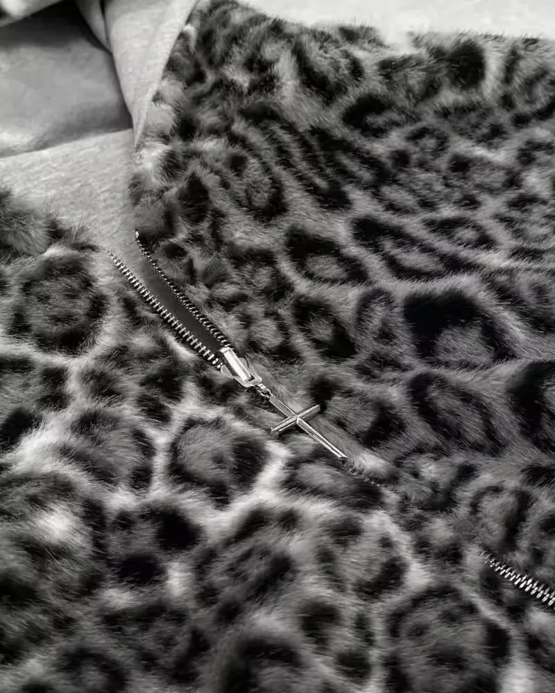 Y2k clothing Gothic leopard print double-sided oversized hoodie men's retro fashion loose zipper long sleeved sweatshirt