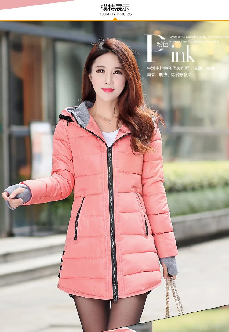 Autumn Winter Clothes Women Down Cotton Fashion Ladies Hooded Coat Female Medium-long Thickening Waterproof Slim Casual Jacket