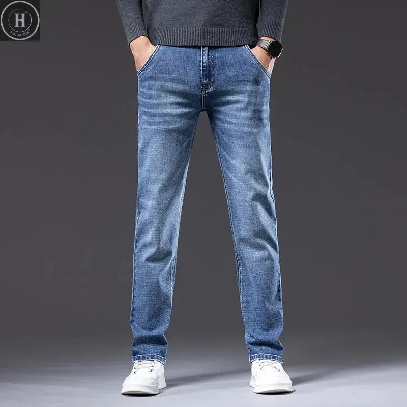 Autumn Winter New Business Men's Jeans Classic Fashion Stretch Washed Casual Denim Trousers Comfortable Straight Male pants Halalzen UK