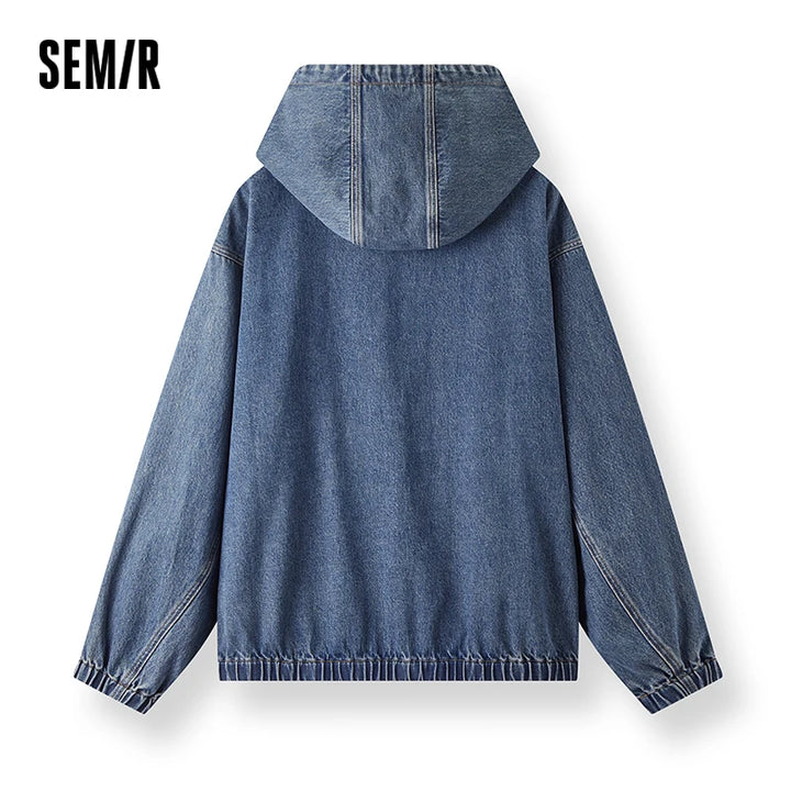 Semir Jacket Men Denim Retro Washed Loose Hooded 2025 Autumn Winter Top Street Trendy Menswear Clothing
