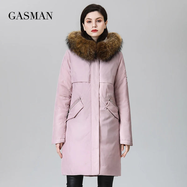 GASMAN women's winter coats 2022 Long fashion Women coat Fur collar warm parka Pink waterproof down jacket female 1821