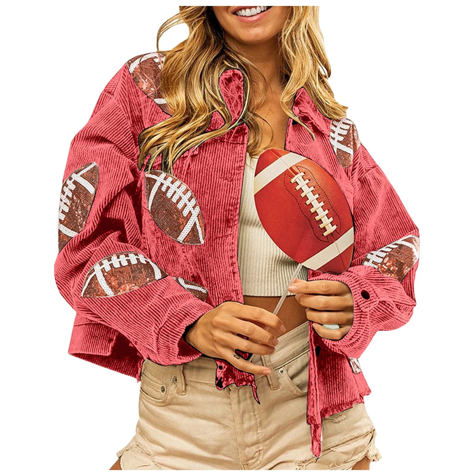Womens Fall Winter Corduroy Football Sequin Jacket Slim Fit Baseball Casual Jacket Danger Days Button Up Shirts Outwears куртка