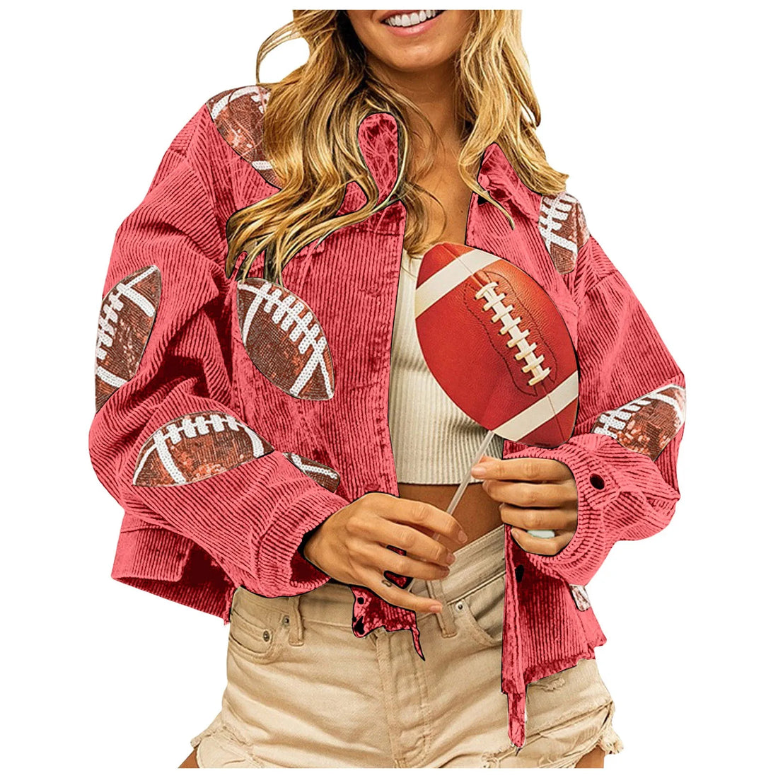 Womens Fall Winter Corduroy Football Sequin Jacket Slim Fit Baseball Casual Jacket Danger Days Button Up Shirts Outwears куртка