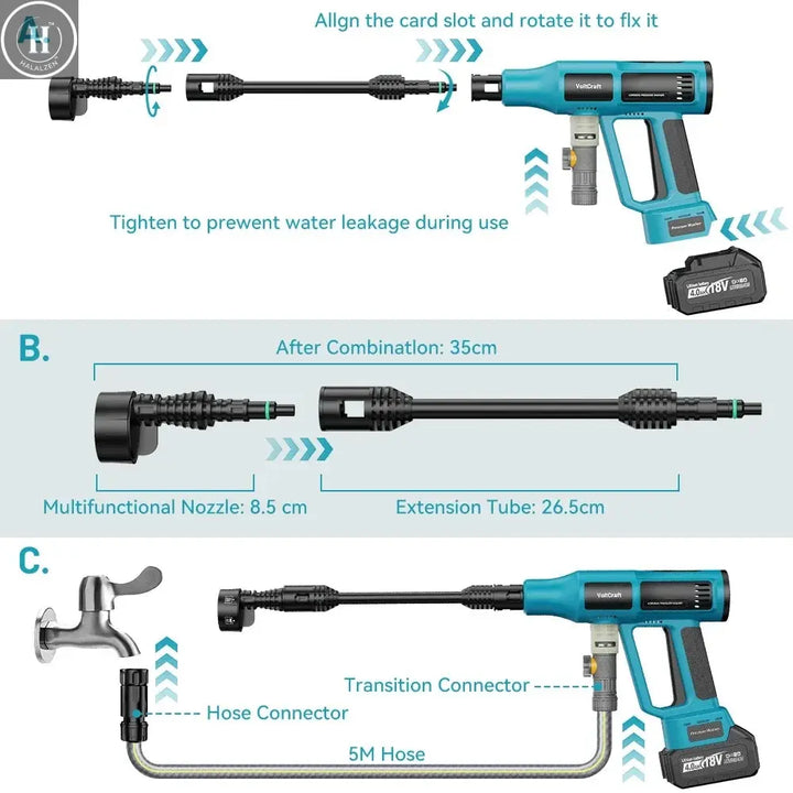 Brushless Electric High Pressure Washer 250Bar 6 IN1 Cordless 4 Gears Car Wash Water Gun Garden Spray Gun for Makita 18V Battery HALALZEN