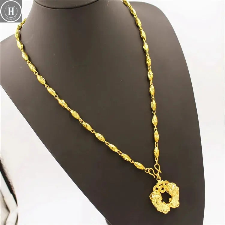 Luxurious 9999 24K real gold men's necklace Guan Gong Guanyin faucet pendant domineering fashion accessories HALALZEN