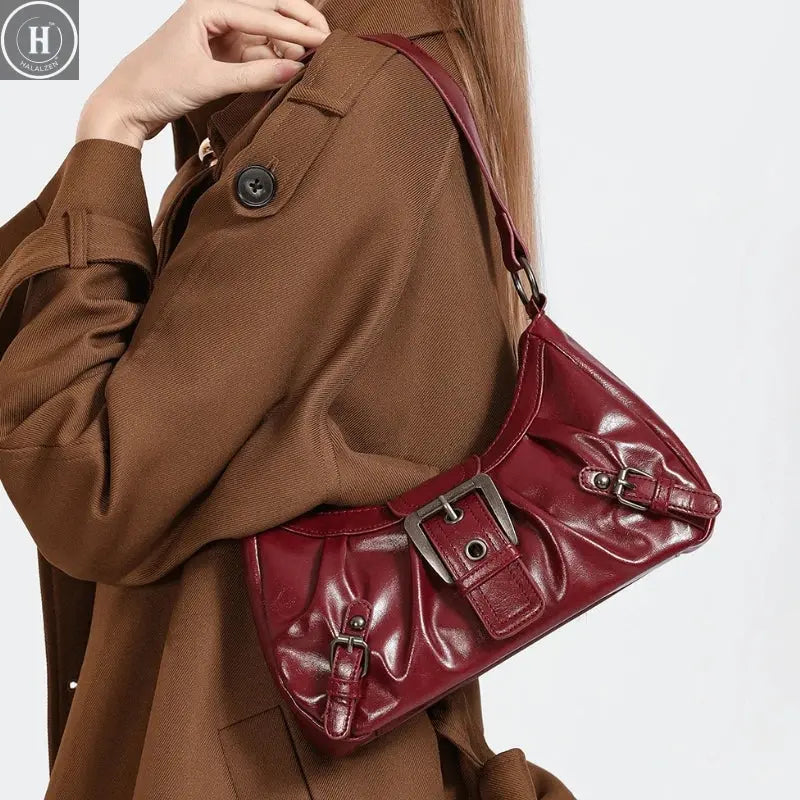Y2K Retro Pleated Hobo Shoulder Bag for Women Hot Selling Maillard Style Underarm Bag Clutch Handbags for Travel Work Shopping HALALZEN