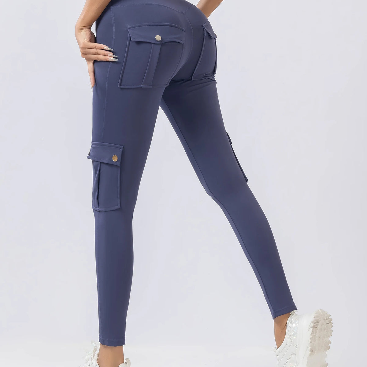 Europe and the United States multi-pocket cargo hip lift yoga pants high-waist-tight micro-la fitness pants sports Pilates pants