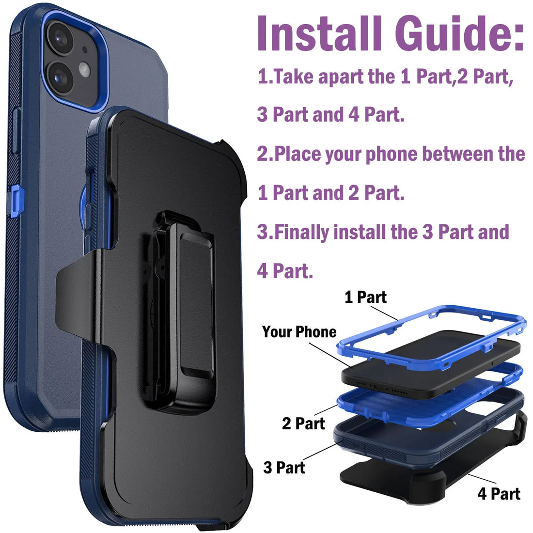 For iPhone 11/11 Pro/11 Pro Max Shockproof Phone Case Rugged Hybrid Heavy Duty Soft Protective Cover With Belt Clip