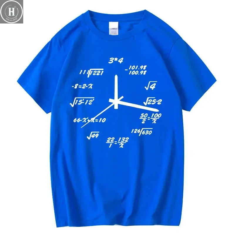 Men's T-shirt 100% Cotton Casual Funny Math Clock Print Summer Loose O-neck T Shirt for Men Short Sleeve T-shirt Male Tops HALALZEN