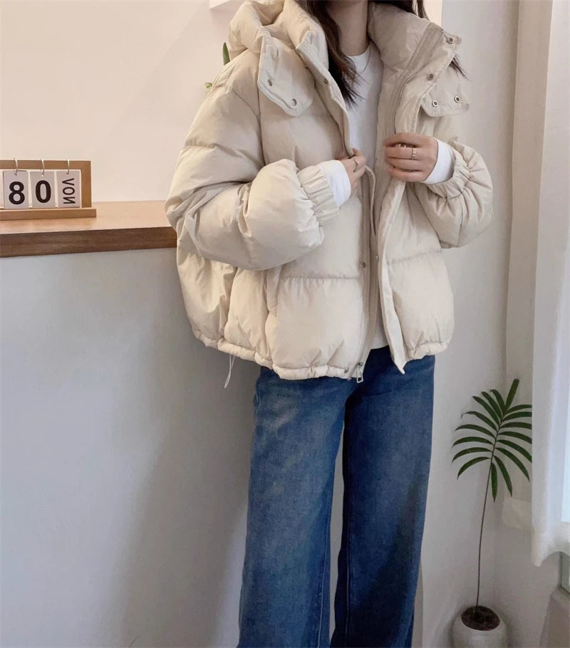 Women's Winter Padded Jacket Coat 2024 New Cotton Hooded Solid Thick Parka Waterproof Puffy Korean Fashion Oversize Outdoor