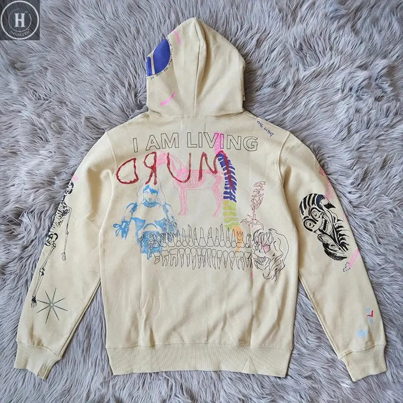 Sinjahlton Hand-Painted fiti Ins-Sle  Design Hoodie Sweatirt Youth Trend Cotton 00% Overhead Hooded Jaet HALALZEN