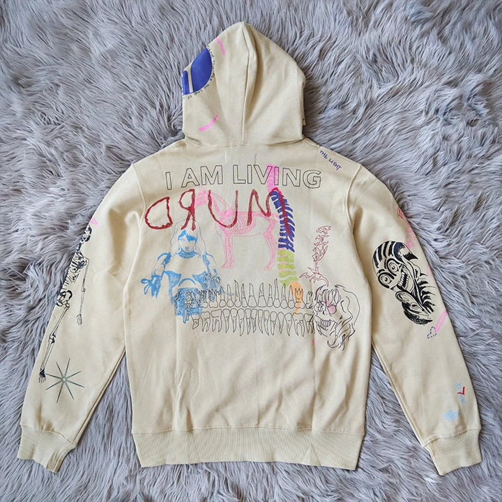Sinjahlton Hand-Painted fiti Ins-Sle  Design Hoodie Sweatirt Youth Trend Cotton 00% Overhead Hooded Jaet