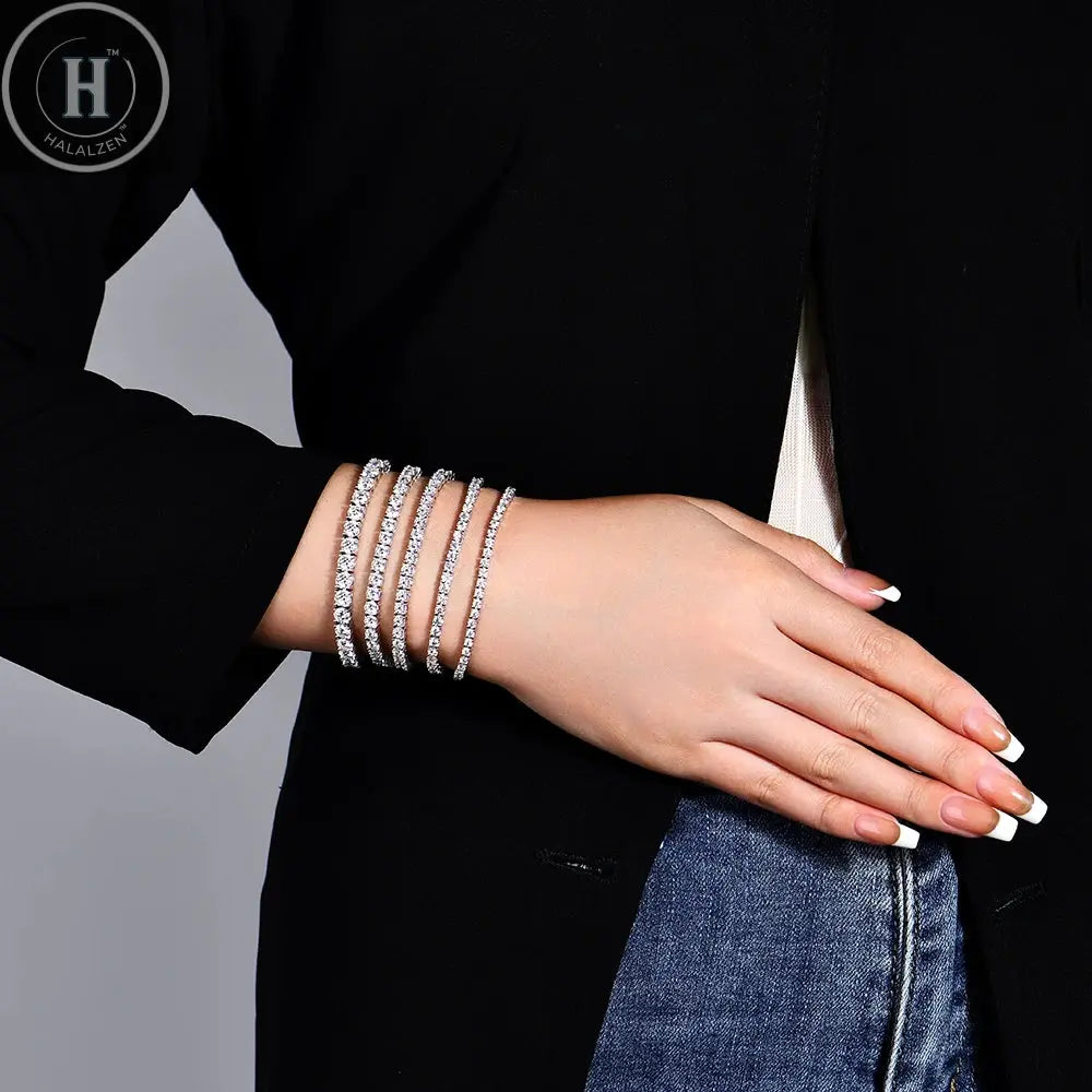 S925 Sterling Silver High Quality Fashionable  D Color VVS1 Full Moissanite Tennis Bracelet for Women Wedding Engagement Jewelry HALALZEN