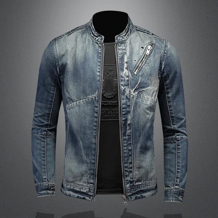 Autumn and Spring Style Trendy American Vintage Straight Leg Motorcycle Denim Jacket Men's Loose Sports Plus Size High-End Outer