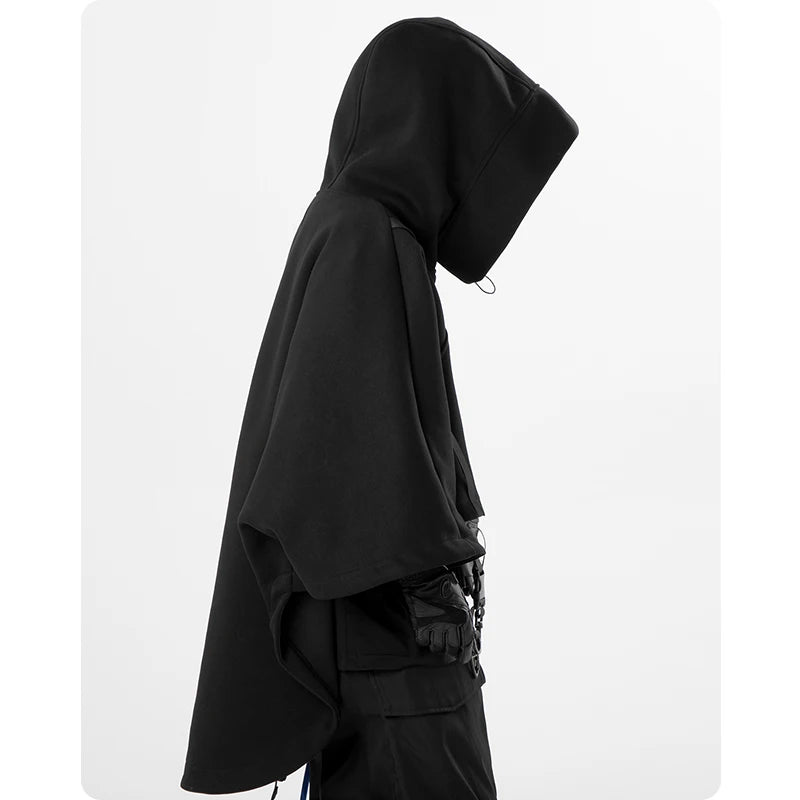 Autumn Irregular Functional Hoodie Zipper Cape Coat Pullover Men's Clothing Harajuku Hooded Sweatshirt High Street Streetwear