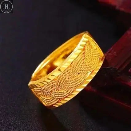 Women's 24K Gold (AU999) Twist Adjustable Wealth Ring | Openwork twist pattern, micro-diamond glow with magnetic adjuster HALALZEN
