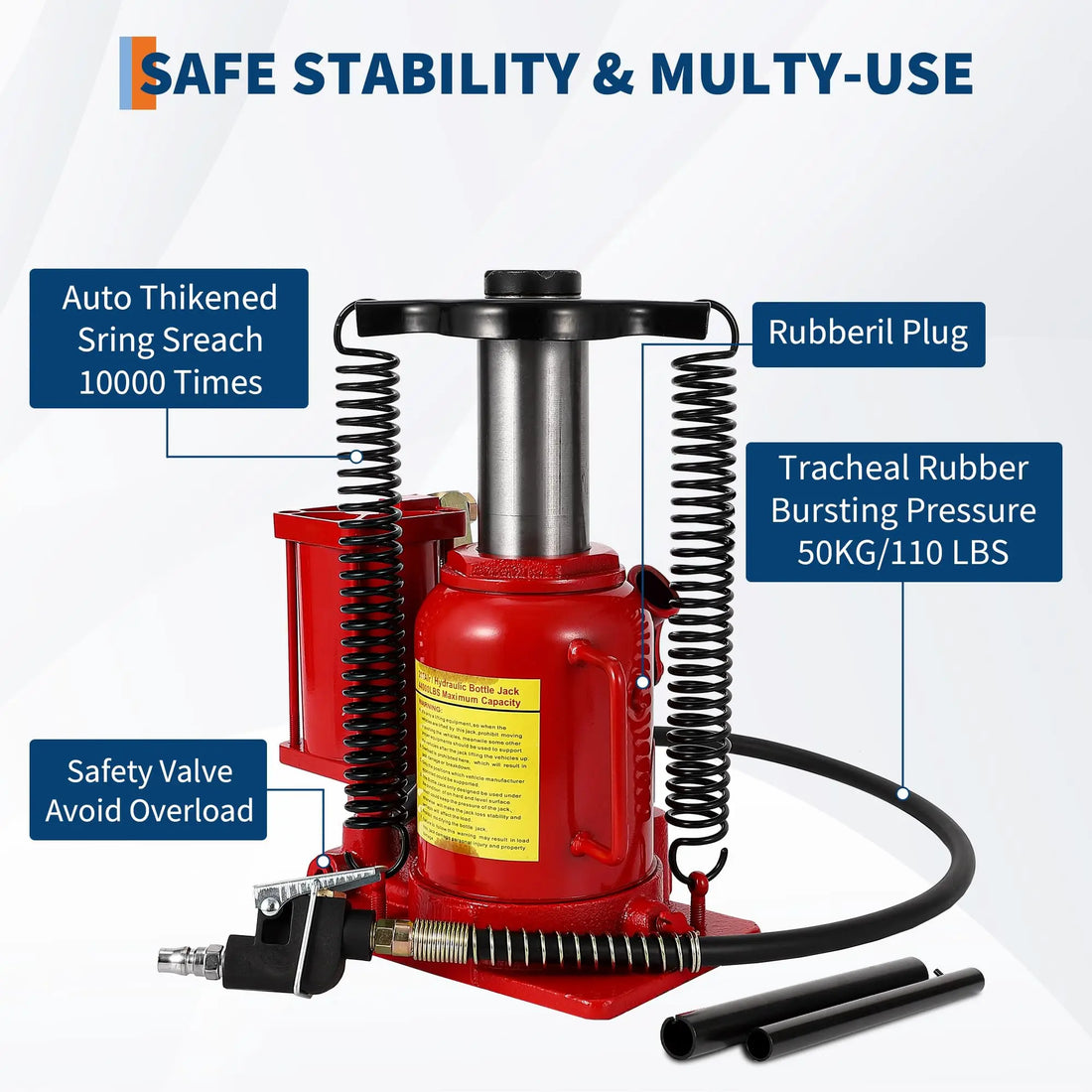 12/20Ton Air Hydraulic Bottle Jack, Pneumatic Hydraulic All Welded Bottle Jack w/Manual Hand Pump and Handle, Heavy Duty Car Pic