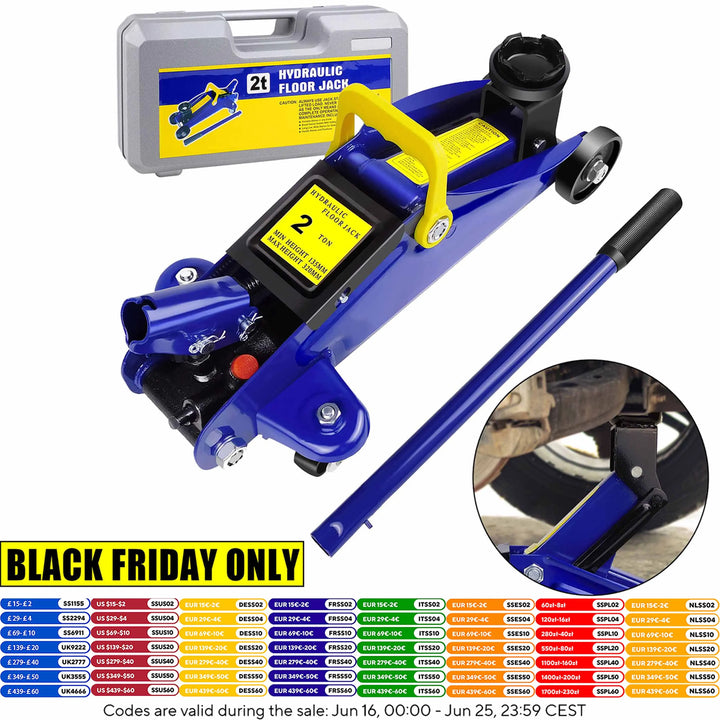 PRO. 2 Ton Hydraulic Trolley Steel Jack,Flat Lifting Height 135-320 mm, 360° Wheels Car Lifter Axle Stand for Workshop Home