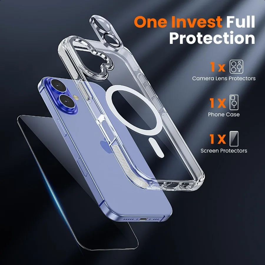 3 in 1 for iPhone 16 Case Clear with MagSafe YellowingResistant Acrylic Back Shockproof Guard Corners MilitaryGrade Protection
