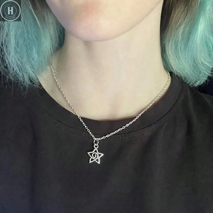 Y2K Silver Whirlpool Star Pendant Necklace Suitable for Women's Aesthetic Jewelry Gifts HALALZEN