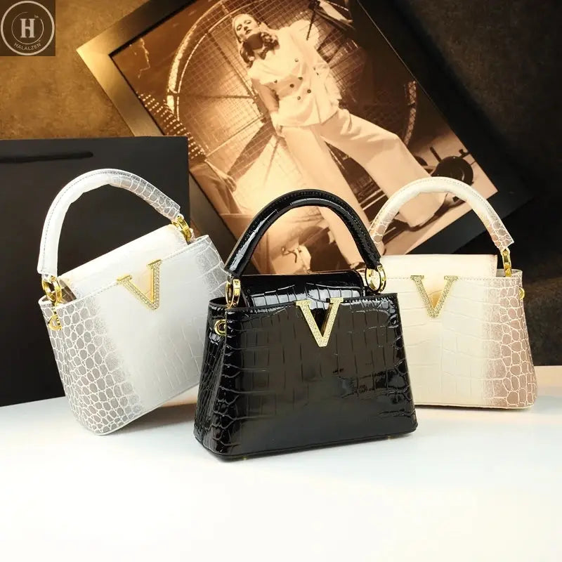 2025 New Crocodile Pattern Leather Women Handbags Luxury Fashion Small Shoulder Messenger Bag Portable Crossbody Shell Bags HALALZEN