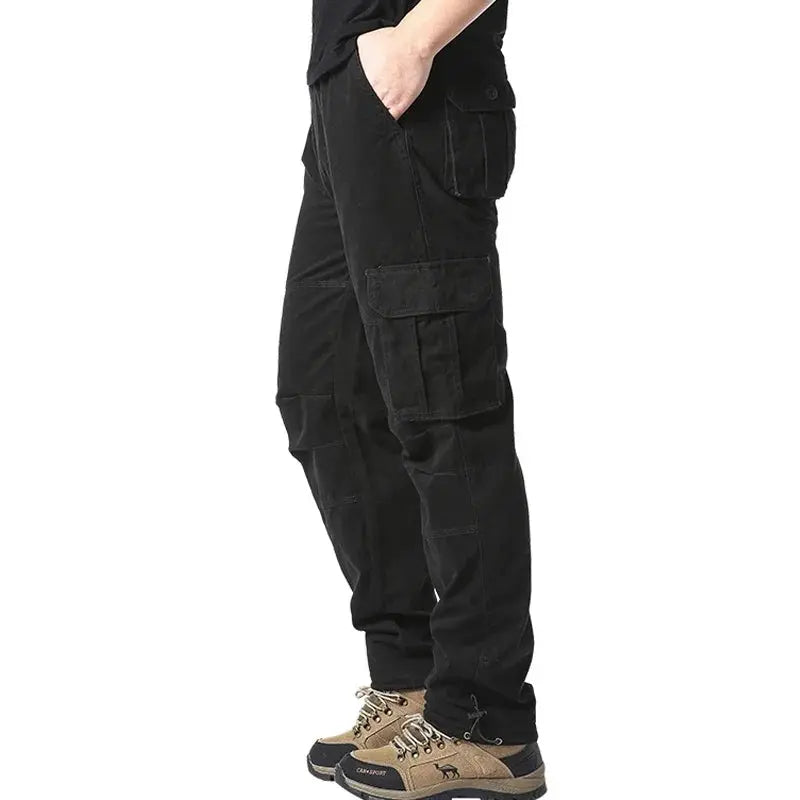Large Pocket Loose Overalls Men's Outdoor Sports Jogging Tactical Pants Elastic Waist Pure Cotton Casual Work Pants Halalzen UK