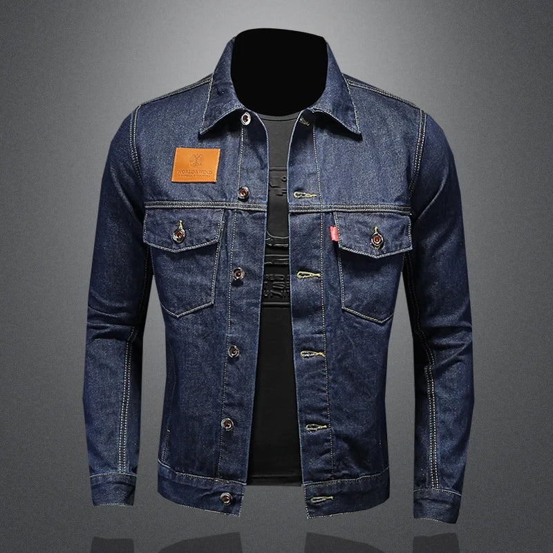 Men's High-Quality Dark Blue Casual Denim Coat Classic Fashion European Style Handsome M-4XL 2024 New