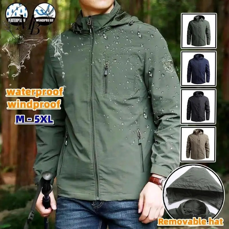 Spring Men Outdoor Waterproof Jacket Plus Size Windbreaker Rain Coat Breathable Fishing Camping Tactical Jackets Male Clothing