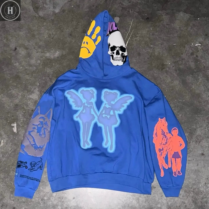 American Hoodie Y2K Clothes Mens Womens Harajuku Gothic Cartoon Graphic Print Oversized Pullover Hoodie Sweatshirt Jacket HALALZEN