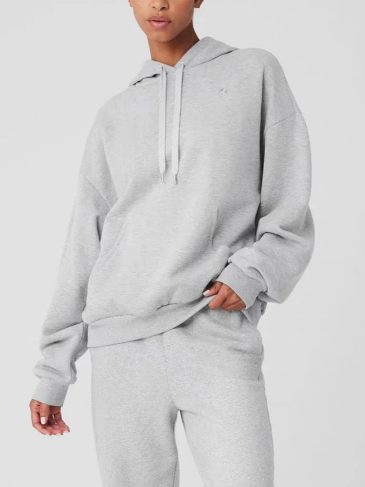 Autumn Drawstring Hoodie Women Loose Cotton Classic Letter Sweatshirt Fashion Casual Sports Solid Black Pullover Hoodies Women