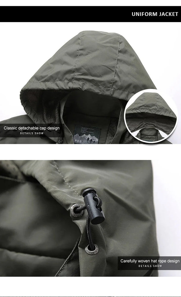 Men Retro Camping Jacket Waterproof Windbreaker Winter Hooded Zip-Up Jackets Man Softshell Army Jacket Cargo Coat Outwear