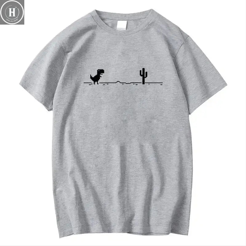 Men's High Quality 100%Cotton Funny Dinosaur Print T Shirt Loose O-neck Summer Cool Men Tshirt Short Sleeve T-shirt Male Tee Top HALALZEN