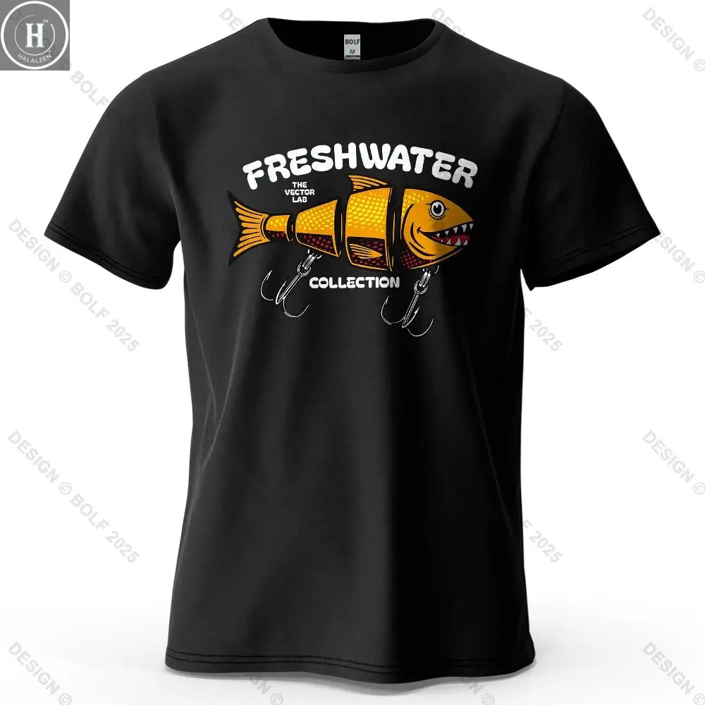 Fishing Lure Pattern Printed Men's T-Shirt 100% Cotton Oversized Fishing Hobby Graphic Tees for Women Tops Tees Streetwear HALALZEN