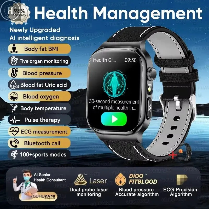 2026 New ECG+PPG Accurate Measurement Health Smart Watch Uric Acid BP Five Organ Blood Lipids HD Call Smart Watchs For Men Women HALALZEN