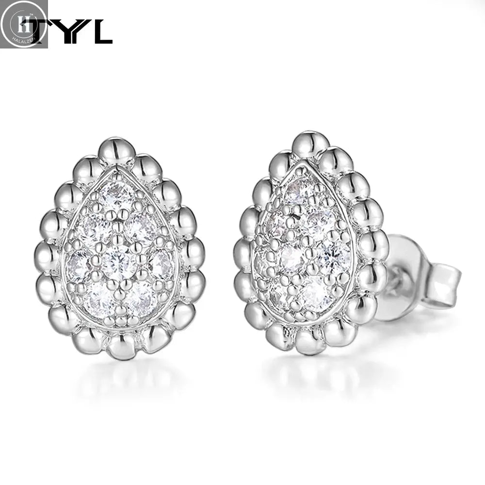 TYYL High Quality Classic 3 Water Drop Luxury Ear clip Drop Earrings Stud Party Wedding Long Earring Zircon Jewelry For Women HALALZEN