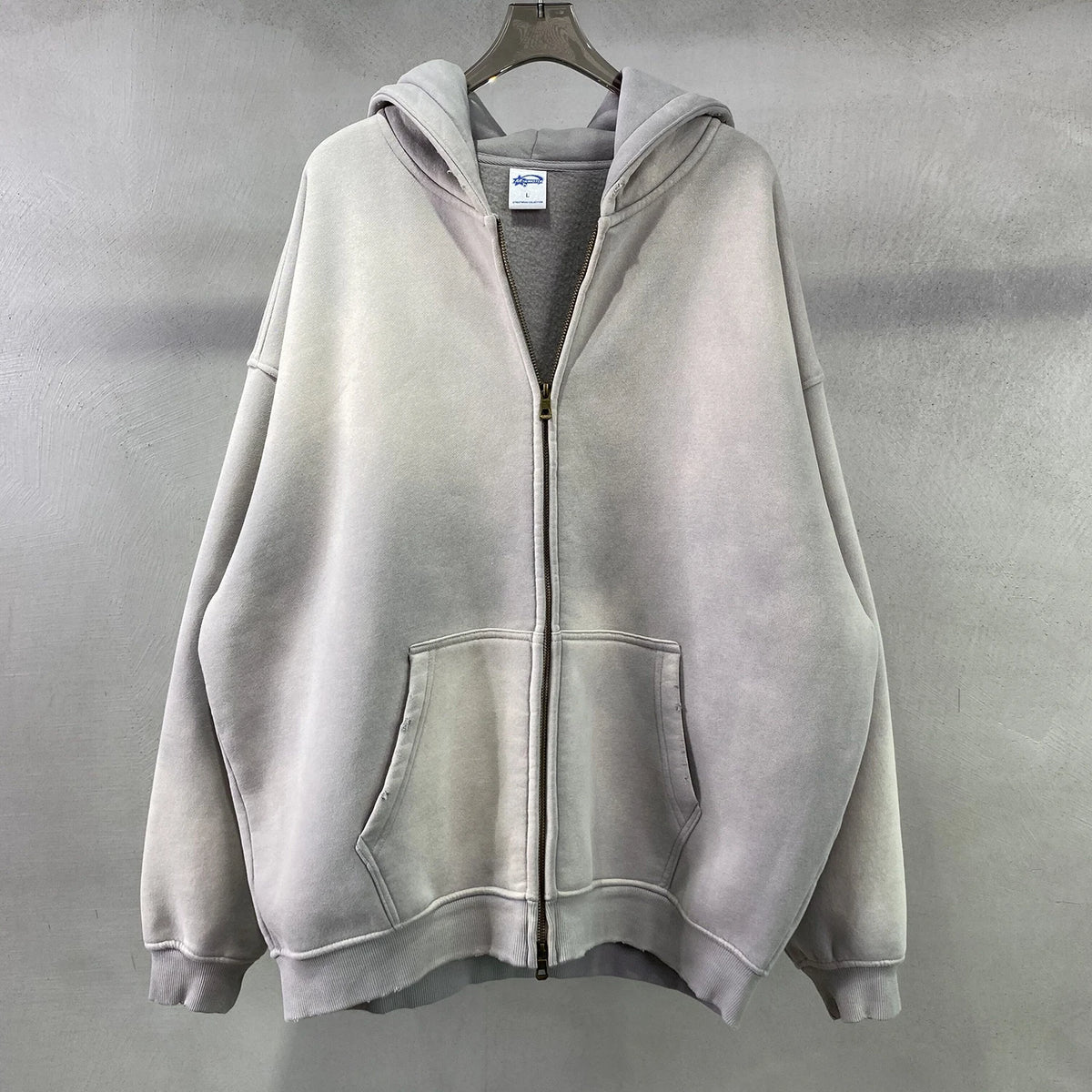 Men's Oversize Long Sleeve Washed Double Zipper Cardigan Hoodies Loose Plus Plush Gradient Women's Hooded Pullovers Winter