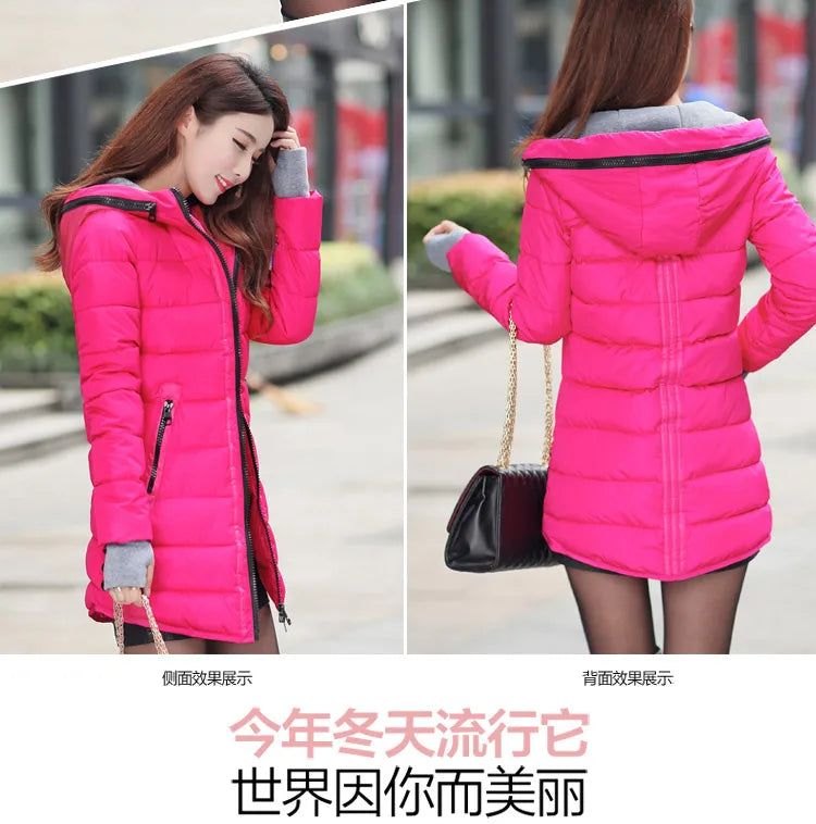 Autumn Winter Clothes Women Down Cotton Fashion Ladies Hooded Coat Female Medium-long Thickening Waterproof Slim Casual Jacket