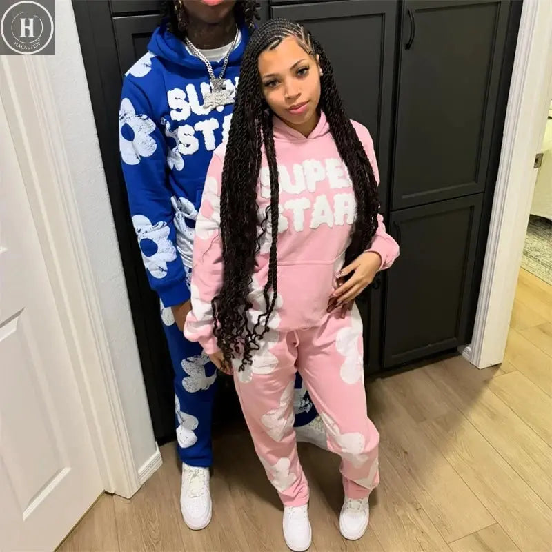 Spring Autumn Men Hoodies Sets Letter Print Hoody Women Sweatshirt Hip Hop Streetwear Y2k Retro Harajuku 2024 New Men's Clothing HALALZEN