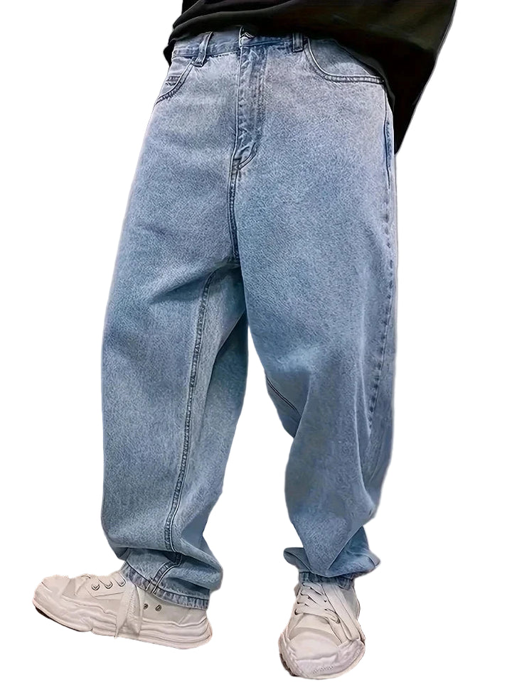 Y2k Oversize Fashion Baggy Jeans Mens Loose Straight Streetwear Hip Hop Denim Trousers Washed Trendy Wide Leg Pants Light Blue