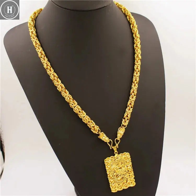 Luxurious 9999 24K real gold men's necklace Guan Gong Guanyin faucet pendant domineering fashion accessories HALALZEN