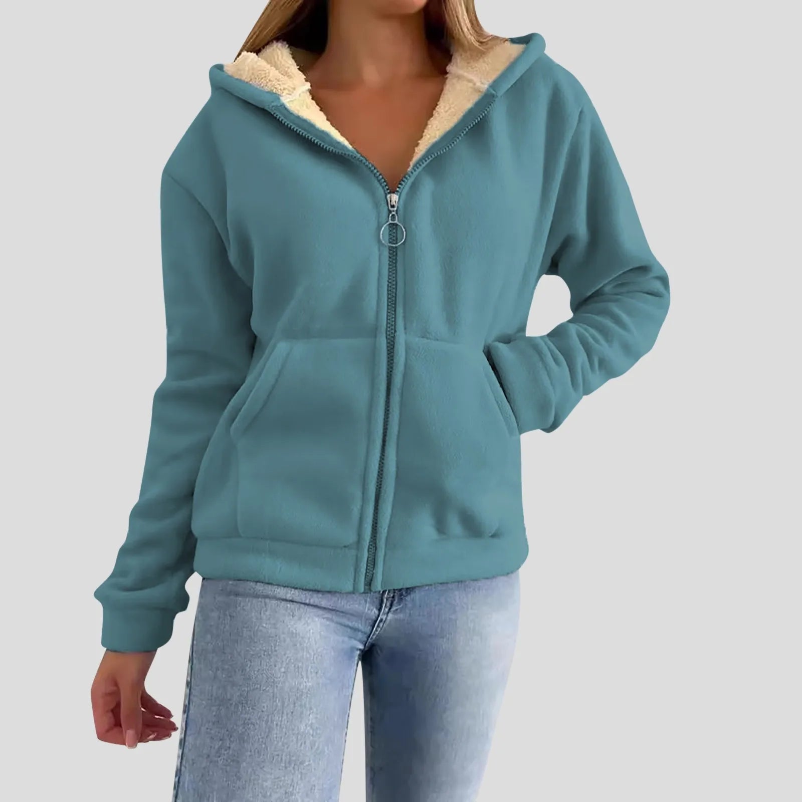 Women Fleece Jacket Trendy Zipper Hooded Fleece Coats Long Sleeve Caaual Loose Fall Winter Sweatshirt Outdoor Clothes Women