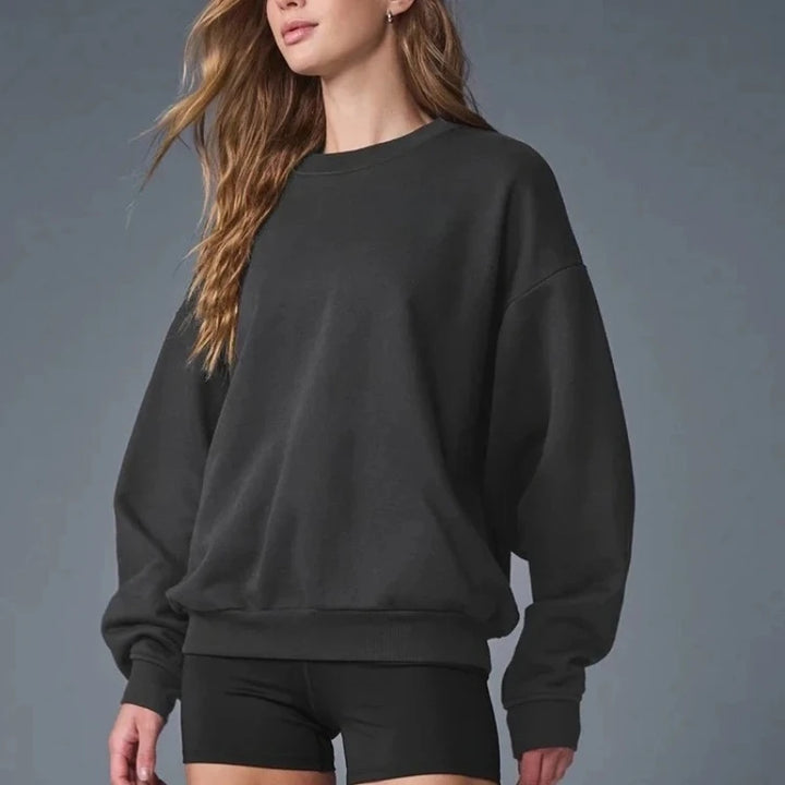 Cotton Sports Hoodies Tops for Women Oversized Crewneck Sweatshirts Women Autumn Comfort Colors Black Long-sleeved Pullovers