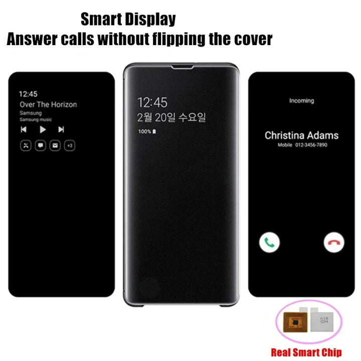 For Samsung Galaxy S10 S24 Plus Window View Clear Mirror Intelligent Protective Cover Flip-free Smart Chip Flip Leather Cases