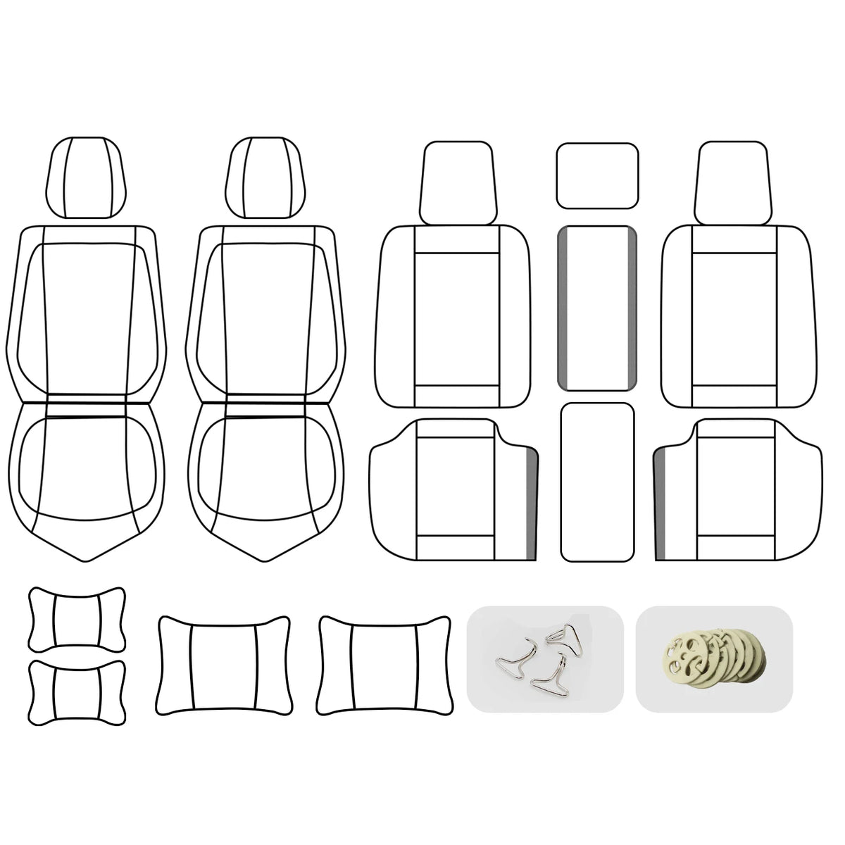 5 Sets Of Luxurious Universal Seat Covers In Black And Green Colors, Including Standard Waterproof Headrests And Lumbar Pillows