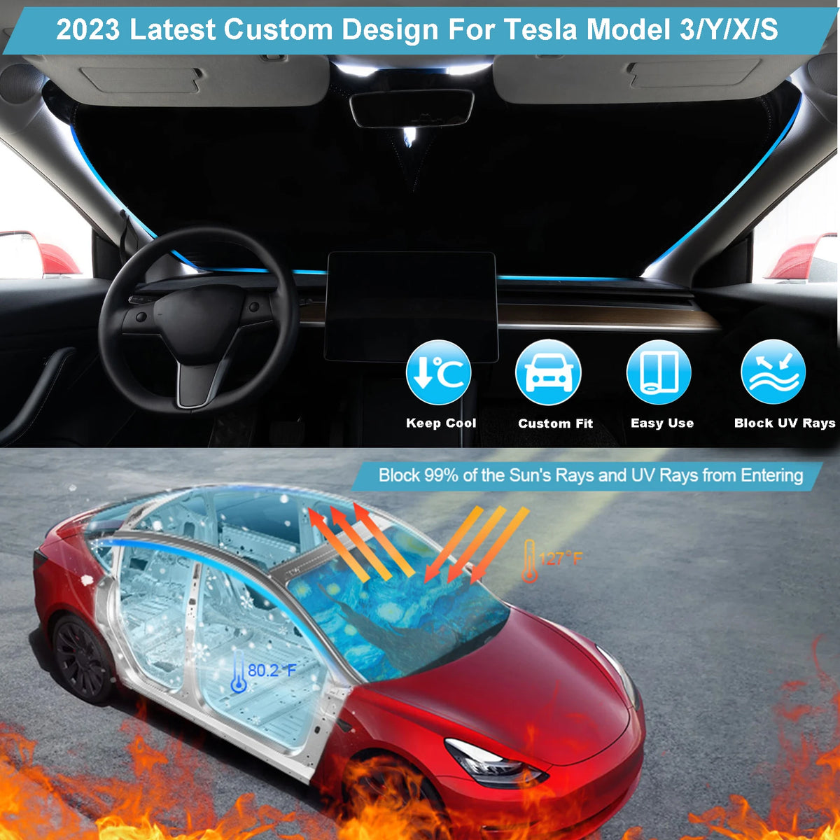 Starry Sky Car Windshield Sun Shade Cover Visor Front Window SunShade Sunscreen UV Protection For Tesla Model 3 S X Y All Models