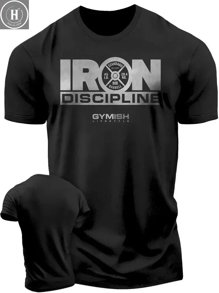 Men's T-shirt Street Sports Gym Steel Discipline Letter Print T-shirt Everyday Casual Short Sleeve T-shirt Men's Green T-shirt HALALZEN