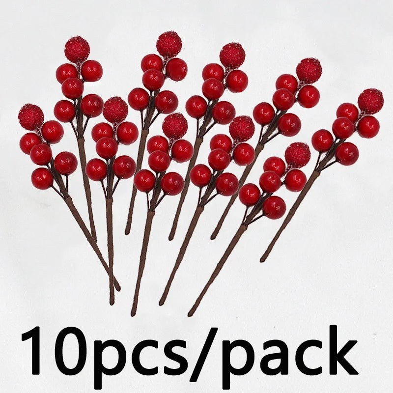 (10 Pcs/pack) 10cm Christmas Tree Berry Decoration Simulation Yangmei Golden Berry Bouquet False Plant Wreath Home Decoration