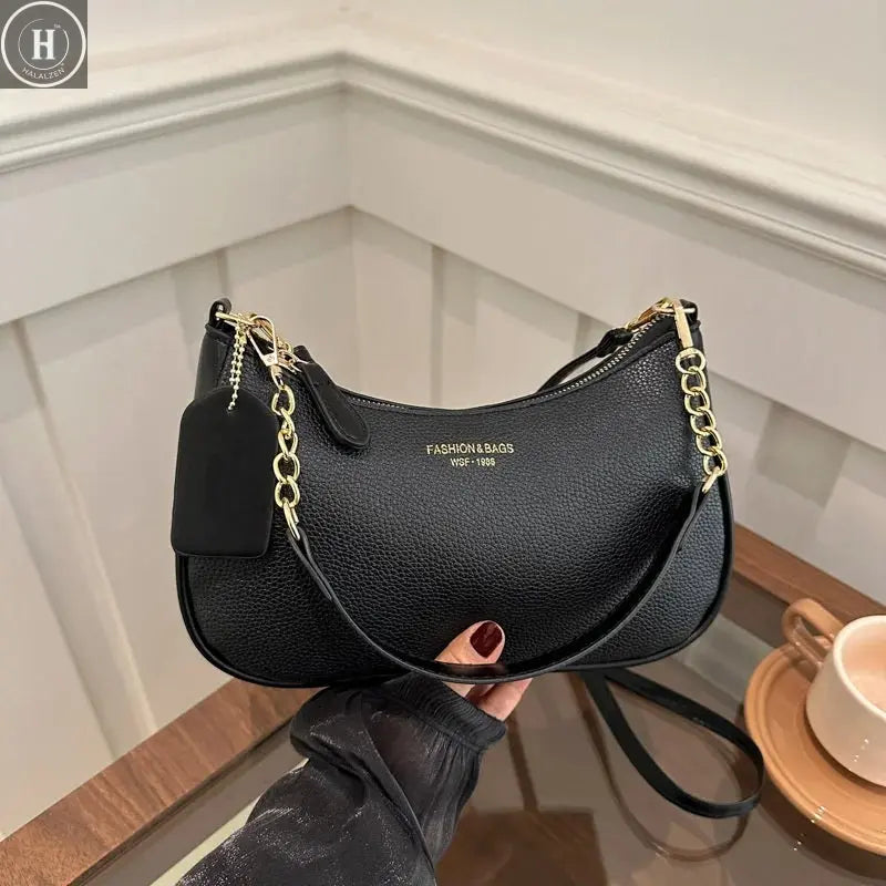 Cherry Pendant Crossbody Bag for Women PU Leather Crescent Bag Adjustable Strap Underarm Bag Closure Handbag for Work Travel HALALZEN